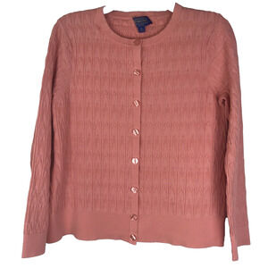 Pendleton Button Up Cardigan Sweater Pink Silk Nylon Cotton Petite Medium FLAW